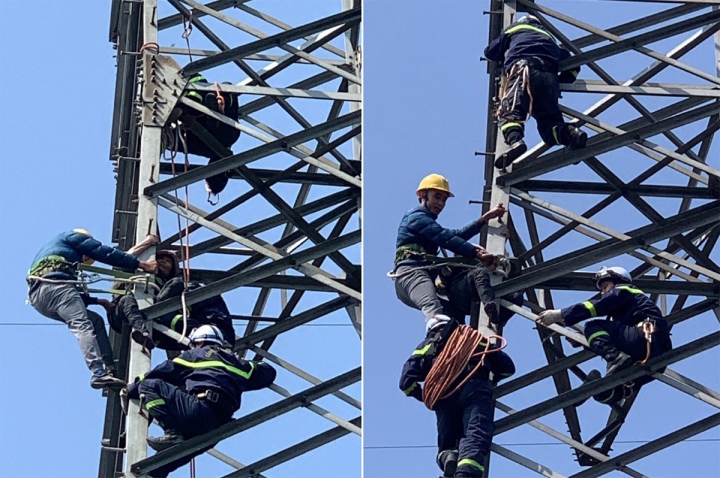 Hà Nội: Cảnh sát giải cứu người phụ nữ leo cột điện cao 25 m - 1